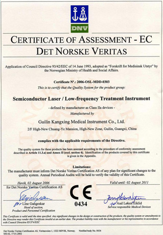 康興半導體激光/低頻治療儀（GX-2000A）獲得歐盟CE產品認證證書